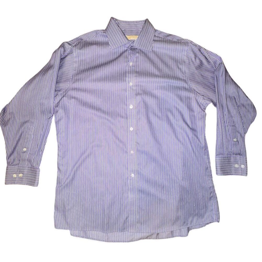 Michael Kors Men's Purple Striped Dress Shirt Size 17 Long Sleeve Non Iron Suits